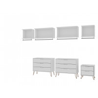 Manhattan Comfort 148GMC1 Rockefeller 7- Piece Open Wardrobe with Aluminum Hanging Rods and Dressers in White